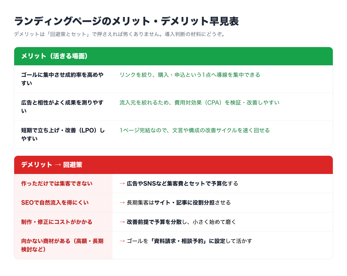 メリット・デメリット(回避策つき)早見表